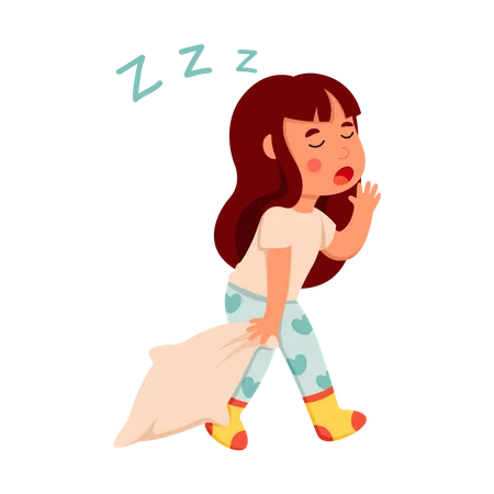 Menina sente sono e quer dormir  Ilustração