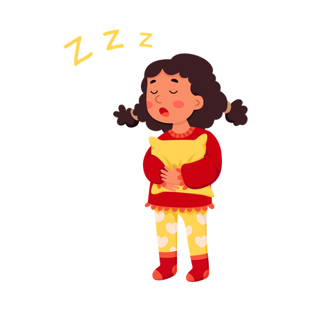 Menina sente sono e quer dormir  Ilustração