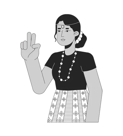Garota do sinal de paz com joias de cabeça indiana  Ilustração