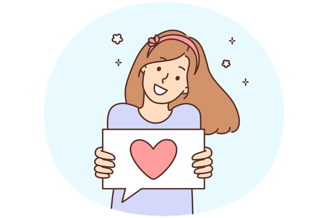 Menina sorridente mostrando coração no papel  Illustration