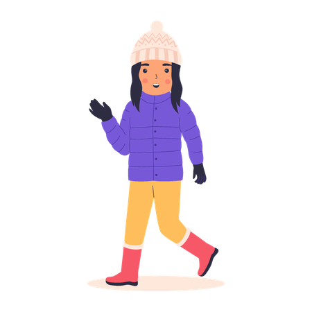 Menina sorridente rindo em dia de inverno  Ilustração