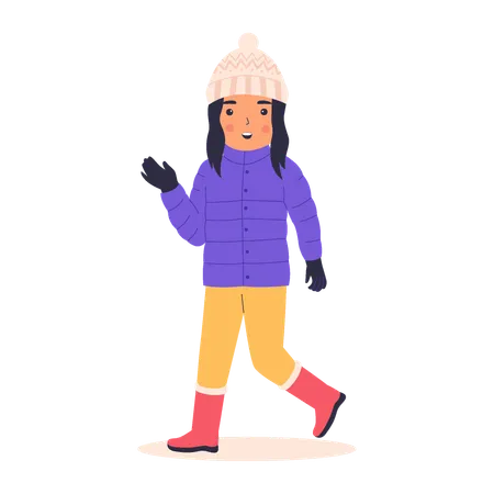 Menina sorridente rindo em dia de inverno  Ilustração