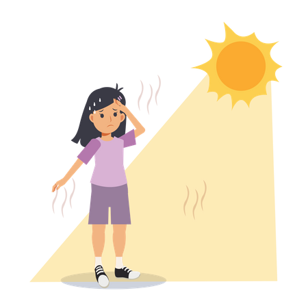 Menina suando sob o sol escaldante  Ilustração