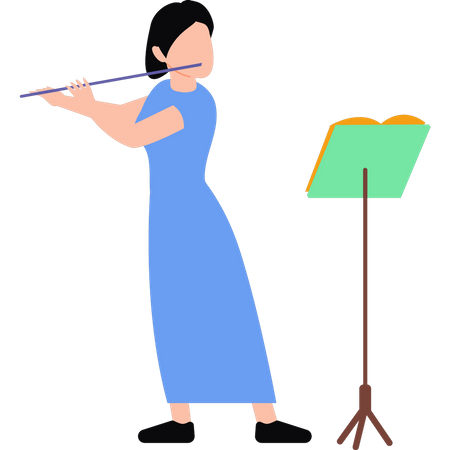 Menina tocando flauta  Ilustração