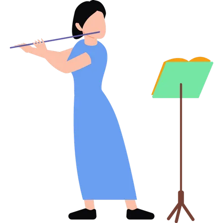 Menina tocando flauta  Ilustração