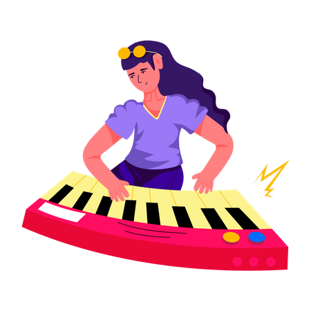 Menina tocando piano  Ilustração