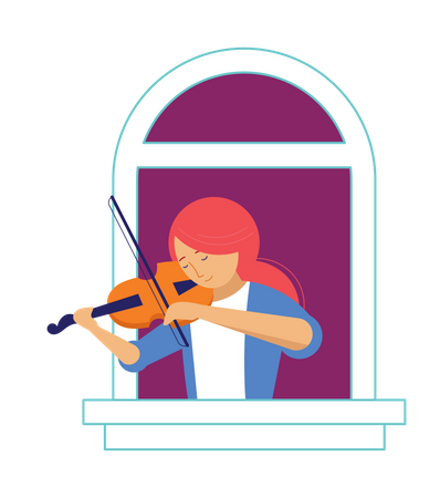 Menina tocando violino na varanda  Ilustração