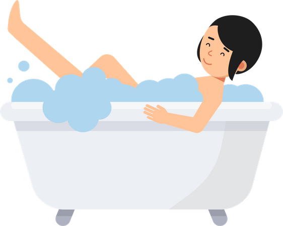 Menina tomando banho na banheira  Ilustração