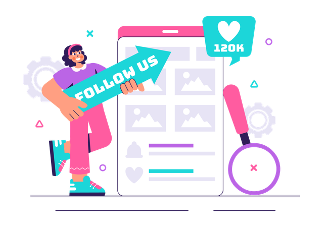 Menina trabalhando em divulgação em mídias sociais  Illustration
