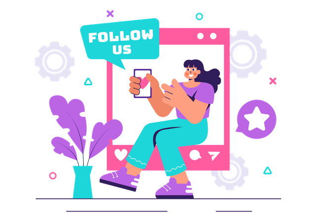 Menina trabalhando em engajamento online  Illustration