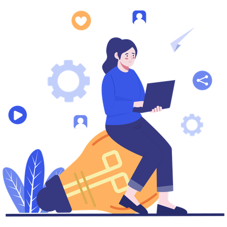 Menina trabalhando em Inovação Digital  Ilustração