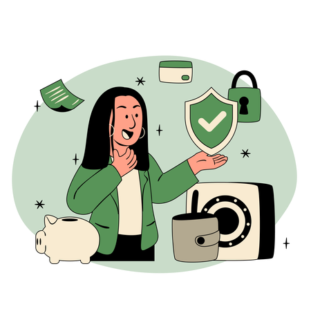 Menina trabalhando na proteção de seguros  Ilustração