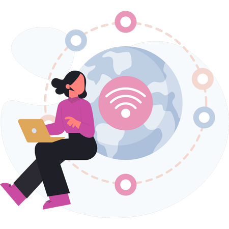 Menina trabalhando no sinal WIFI  Illustration