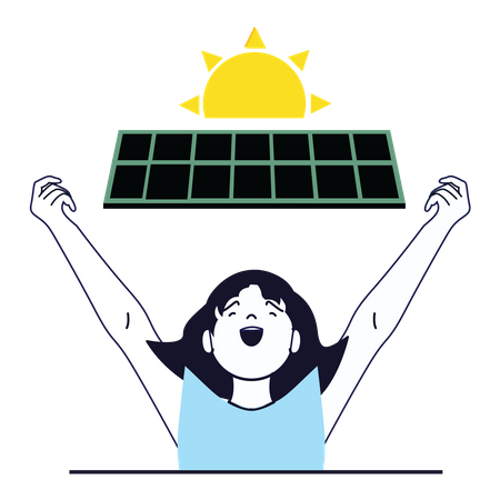 Menina usa energia solar  Ilustração