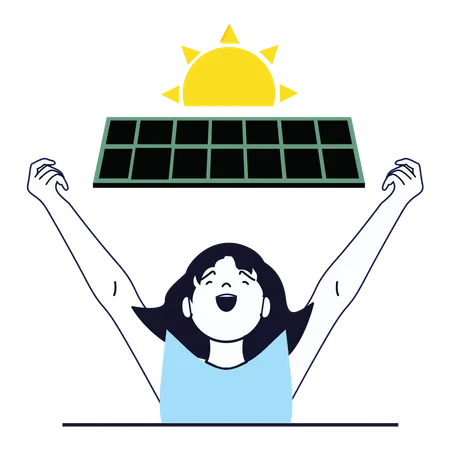 Menina usa energia solar  Ilustração