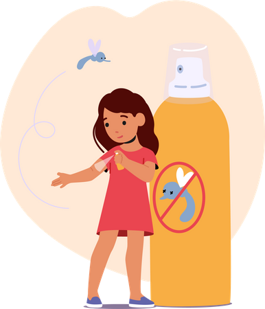 Menina usa repelente para proteção contra mosquitos  Ilustração