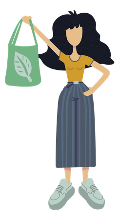 Garota usando bolsa ecológica  Ilustração