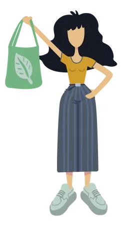 Garota usando bolsa ecológica  Ilustração