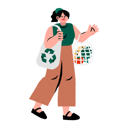Menina usando sacola reciclável  Ilustração
