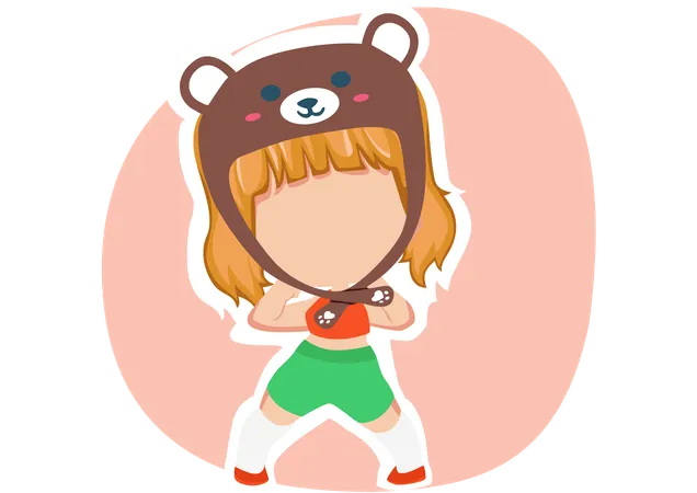 Menina usando chapéu de urso  Ilustração