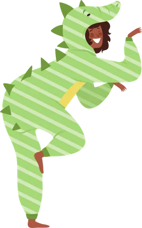 Garota vestindo uma fantasia verde engraçada  Ilustração