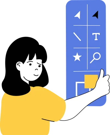 Menina usando ferramenta de design fazendo design gráfico  Ilustração