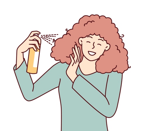 Garota usando spray de cabelo  Ilustração