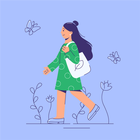 Garota indo com bolsa ecológica  Ilustração