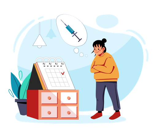 Menina verificando a consulta de vacinação Corona  Illustration