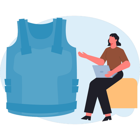 Menina verificando camisa de proteção policial  Ilustração