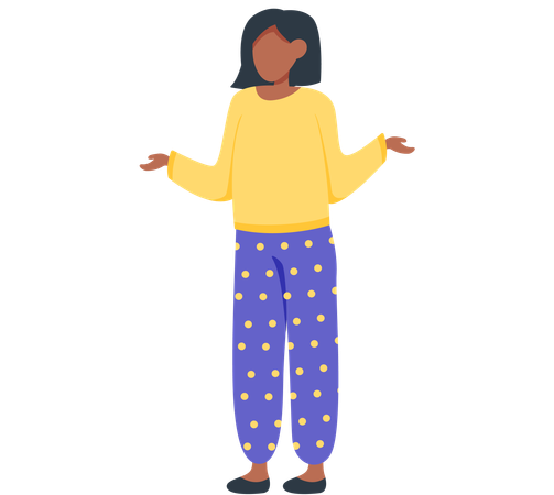 Menina vestida com roupas casuais mostra com as mãos emoção de confusão  Ilustração