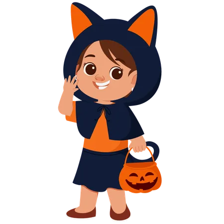 Menina usando fantasia de gato de Halloween  Ilustração