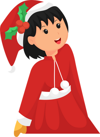 Menina vestindo fantasia de Papai Noel  Ilustração