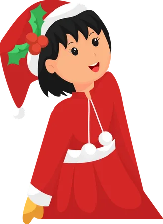 Menina vestindo fantasia de Papai Noel  Ilustração