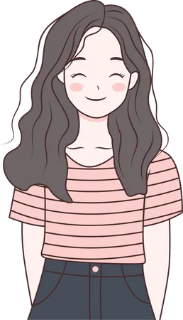 Menina vestindo roupas casuais e sorrindo  Ilustração