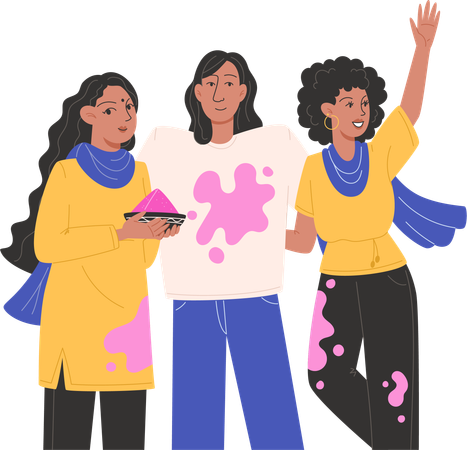 Meninas aproveitando o festival de holi  Ilustração