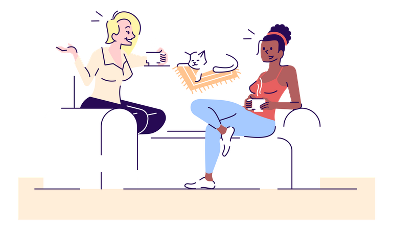 Meninas tomando café  Ilustração