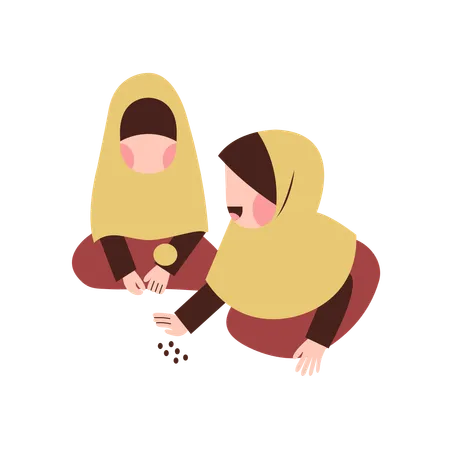 Meninas brincando com bolinhas de gude  Ilustração