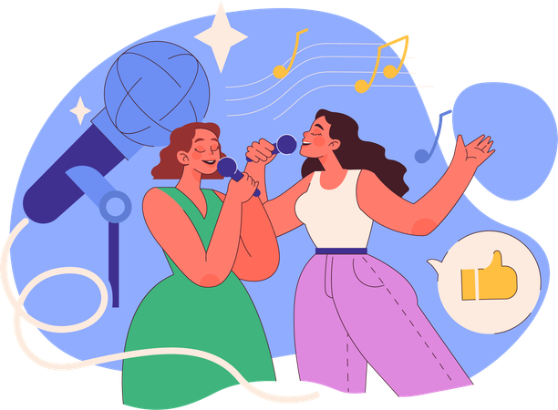 Meninas cantando em festa  Ilustração