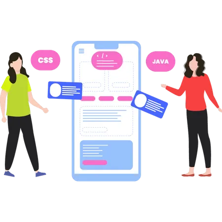 Meninas codificando CSS e Java  Ilustração