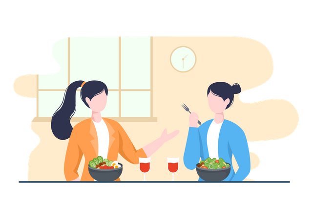 Meninas comendo dieta balanceada  Ilustração