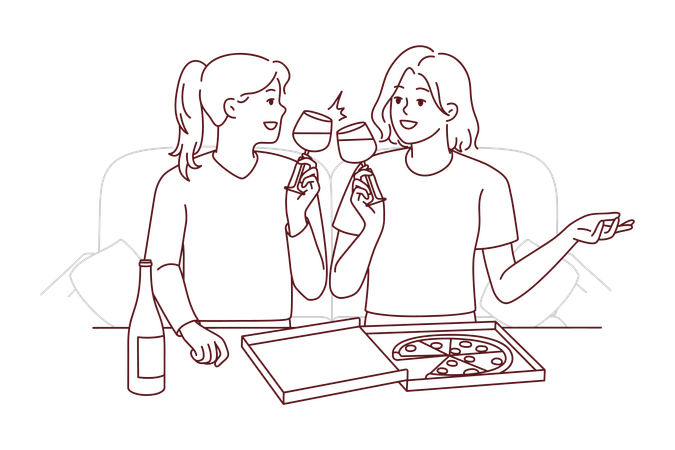 Meninas comendo pizza  Ilustração
