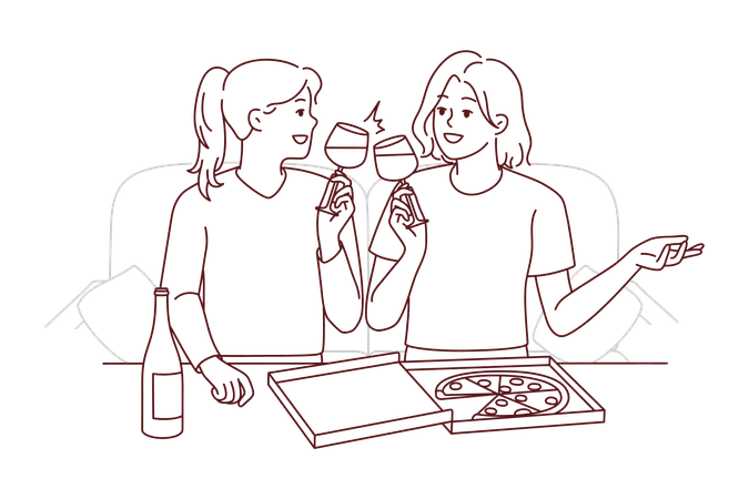 Meninas comendo pizza  Ilustração