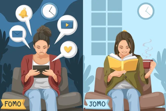 Meninas conversando no celular e lendo livro  Ilustração