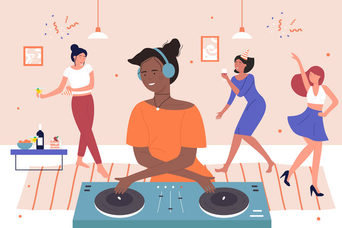 Meninas curtindo festa de DJ  Ilustração