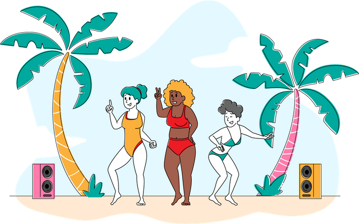 Meninas dançando na praia  Ilustração