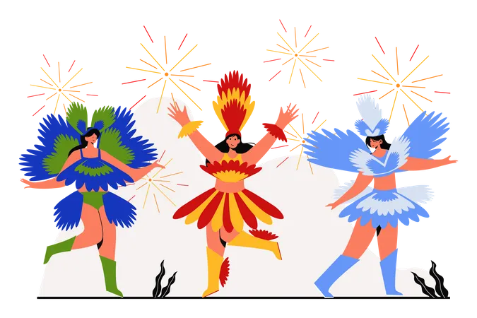 Meninas dançando no festival de carnaval  Ilustração