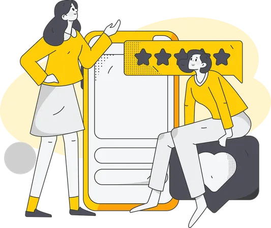 Meninas dando feedback e avaliação on-line  Ilustração