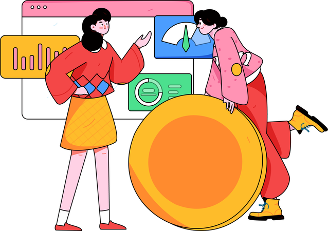 Meninas discutem sobre desempenho empresarial  Ilustração