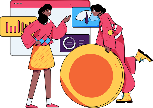 Meninas discutem sobre desempenho empresarial  Ilustração